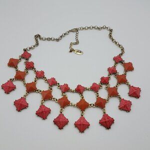 Jules Pink And Coral Tile Layered Bib Necklace 23 In Gold-Tone Lobter Clasp